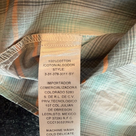 Roper BOYS XL Short Sleeve Button Down Shirt in Aqua Blue, Charcoal and Orange - Picture 7 of 7